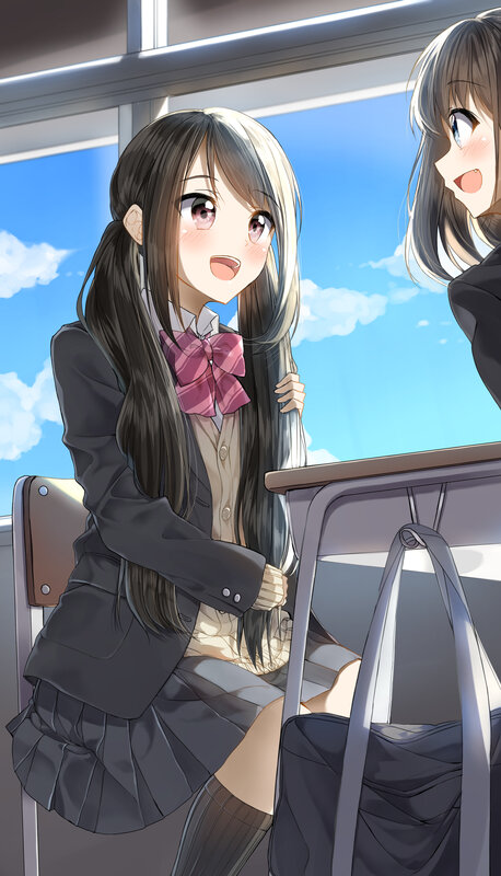 Anime Girl in School Uniform — Blue, Bright, Afternoon, School Desk