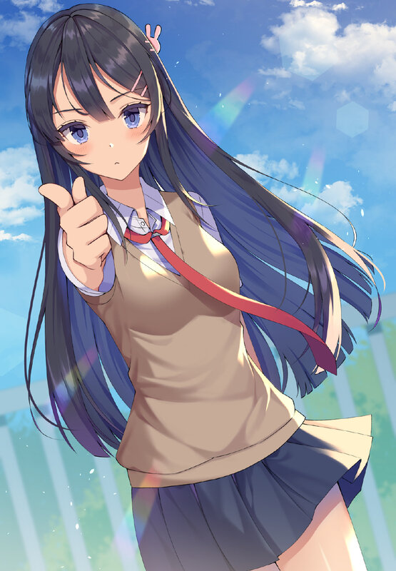 Anime Girl in School Uniform — Blue, Bright, Afternoon, School Uniform, Blue Sky