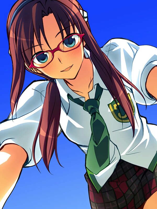 Anime Girl in School Uniform — Blue, Bright, Cheerful, Afternoon