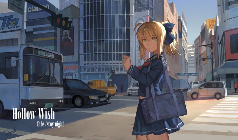 Anime Girl in School Uniform — Blue, Calm, Afternoon, Digital Art