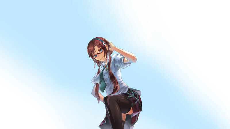 Anime Girl in School Uniform — Blue, Calm, Afternoon, Glasses