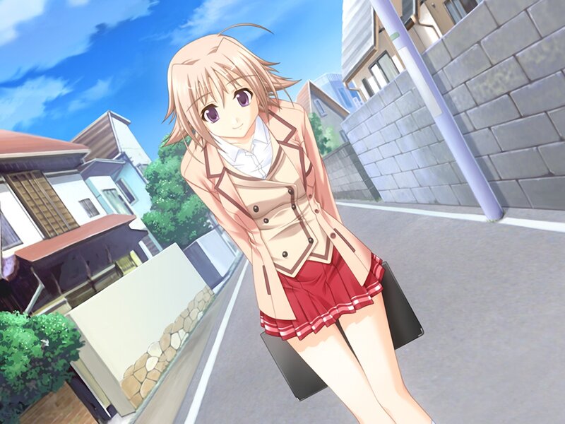 Anime Girl in School Uniform — Blue, Calm, Afternoon, School Uniform, Briefcase