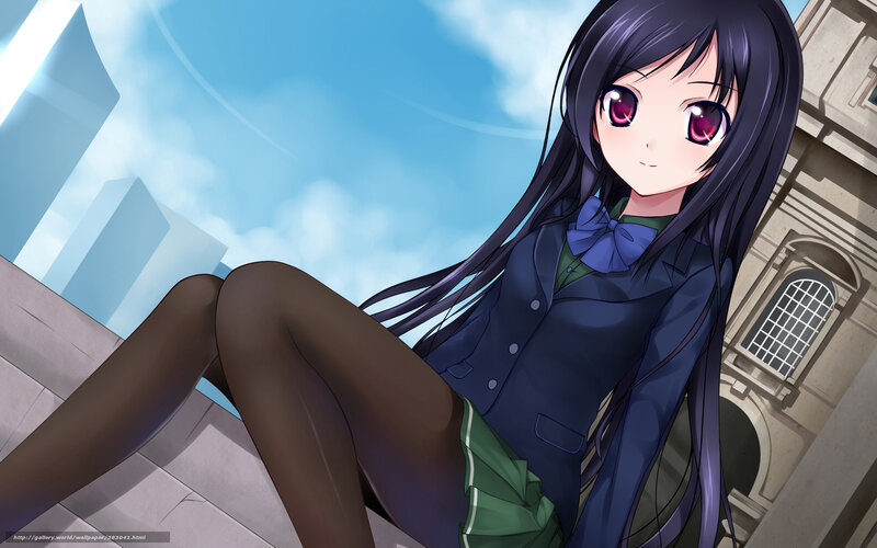 Anime Girl in School Uniform — Blue, Calm, Afternoon, School Uniform, Long Hair, Building