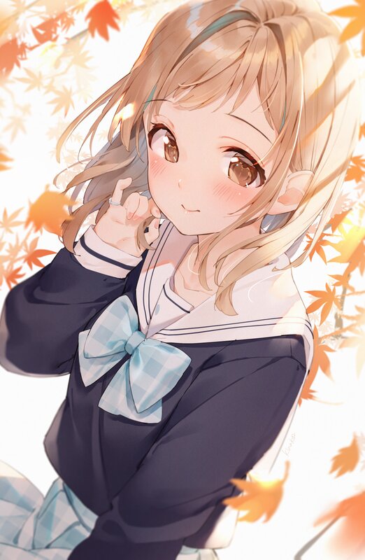 Anime Girl in School Uniform — Blue, Calm, Autumn, Digital Art