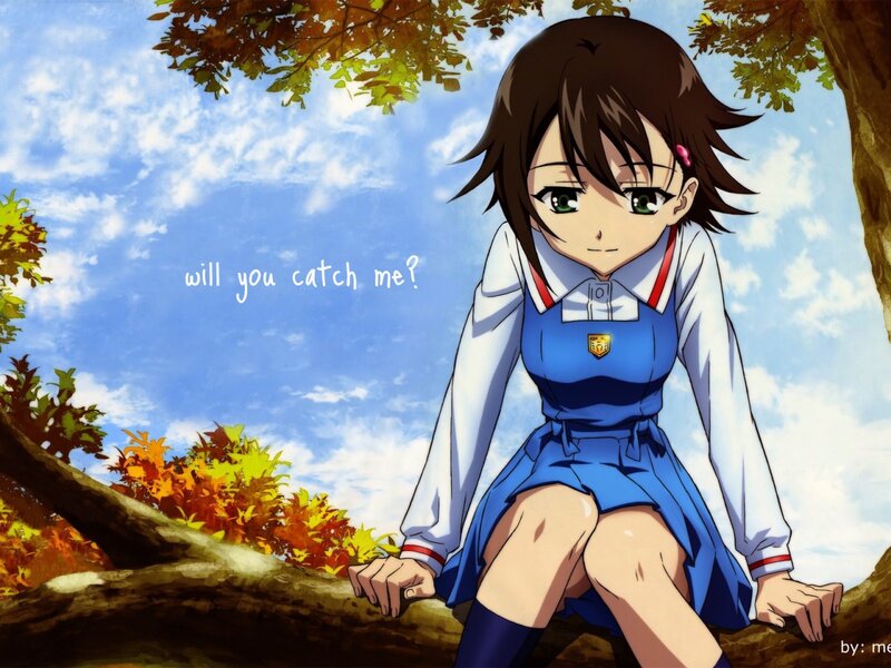 Anime Girl in School Uniform — Blue, Calm, Autumn