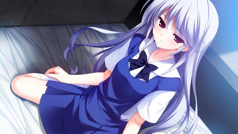Anime Girl in School Uniform — Blue, Calm, Bed