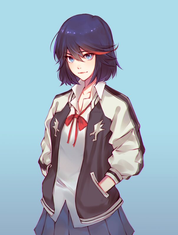 Anime Girl in School Uniform — Blue, Calm, Digital Art, School Uniform, Jacket