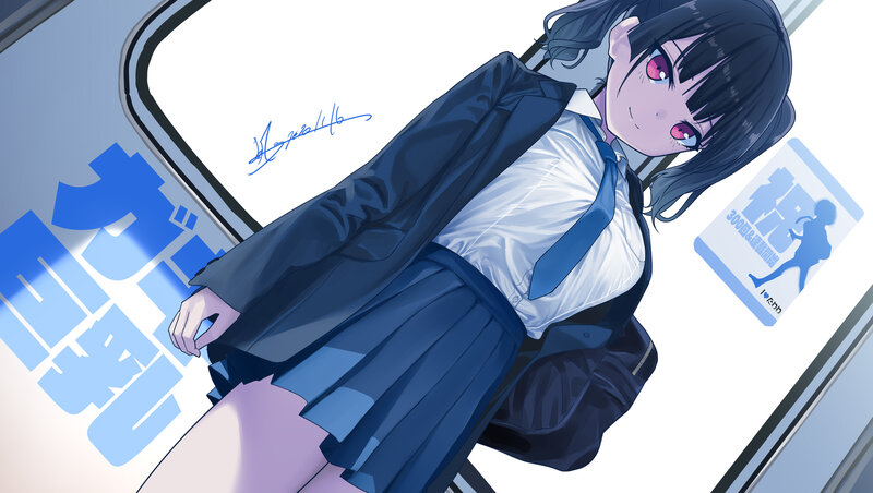 Anime Girl in School Uniform — Blue, Calm, Digital Art, School Uniform, Window