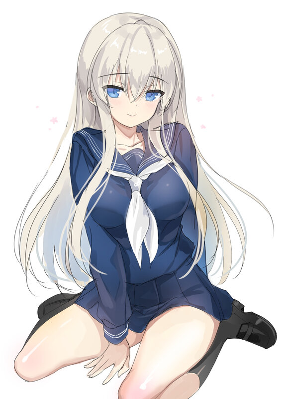 Anime Girl in School Uniform — Blue, Calm, Long Hair