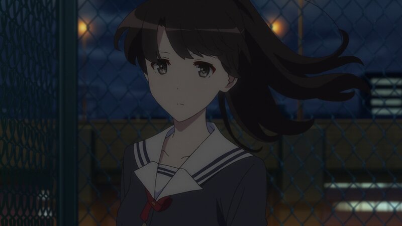 Anime Girl in School Uniform — Blue, Calm, Night, Fence