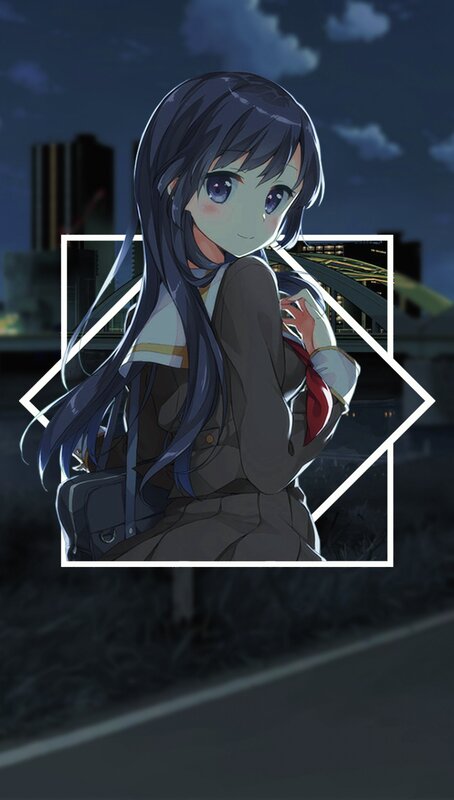 Anime Girl in School Uniform — Blue, Calm, Night, School Uniform, Backpack