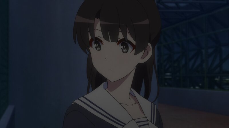 Anime Girl in School Uniform — Blue, Calm, Night, School Uniform, Building Interior