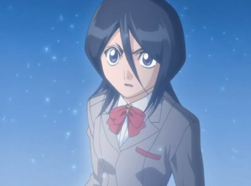 Anime Girl in School Uniform — Blue, Calm, Night, School Uniform, Red Bow