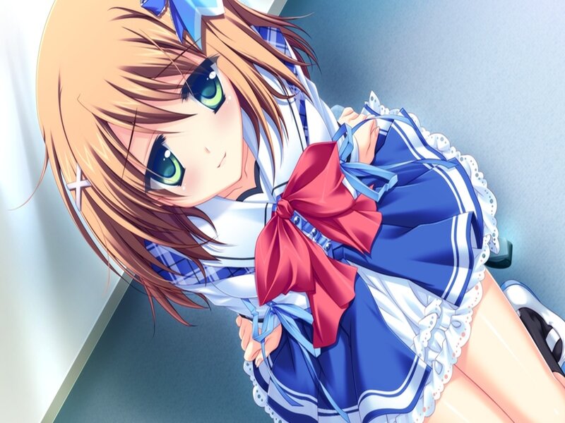 Anime Girl in School Uniform — Blue, Calm, School Uniform, Green Eyes