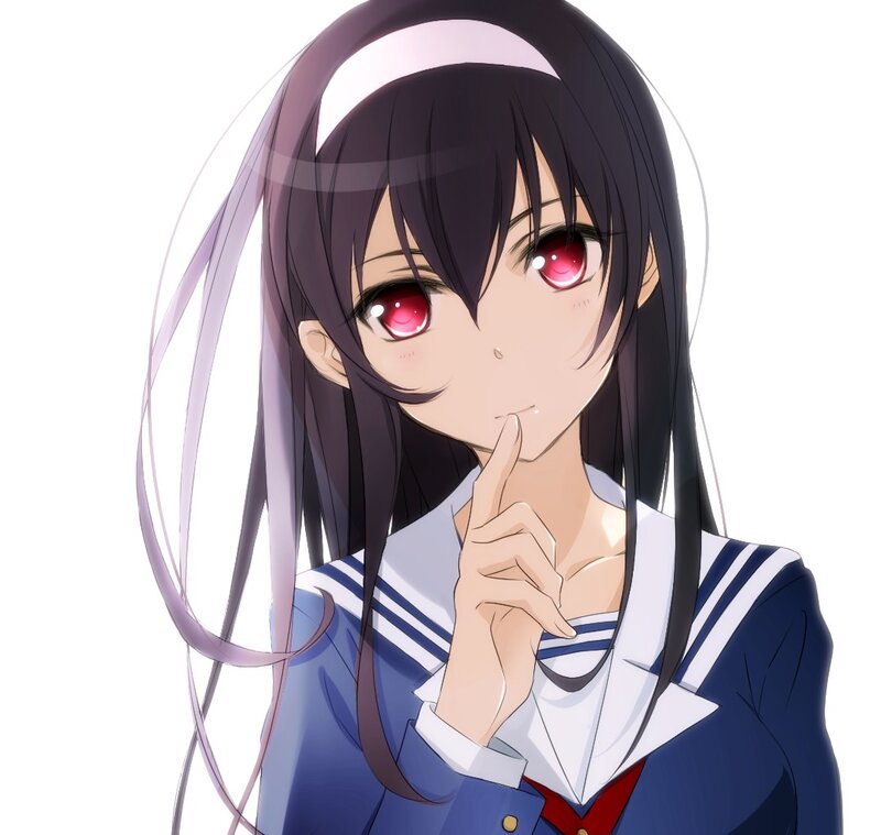 Anime Girl in School Uniform — Blue, Calm, School Uniform, Red Eyes