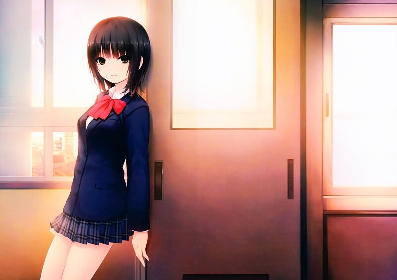 Anime Girl in School Uniform — Blue, Calm, Sunset, School Uniform