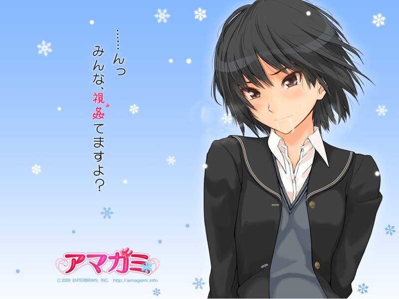 Anime Girl in School Uniform — Blue, Calm, Winter, Snowflakes