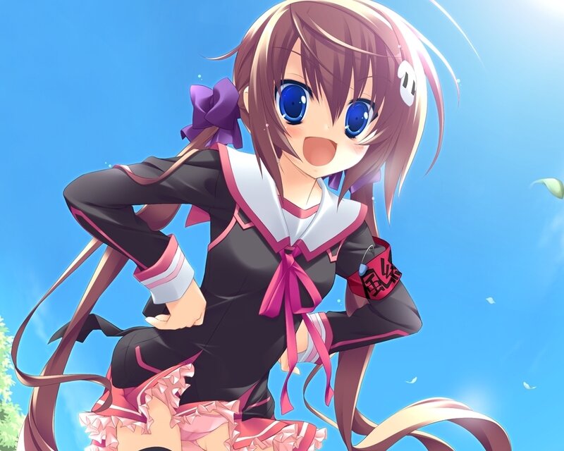 Anime Girl in School Uniform — Blue, Cheerful, Afternoon