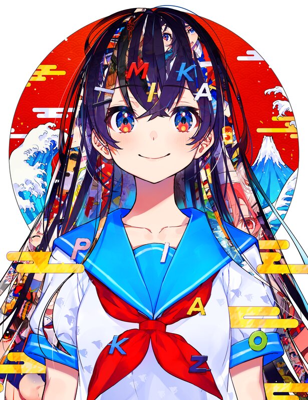 Anime Girl in School Uniform — Blue, Cheerful, Digital Art, School Uniform, Waves