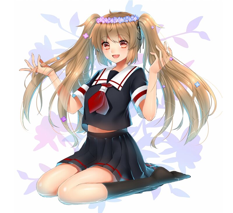Anime Girl in School Uniform — Blue, Cheerful, Digital Art