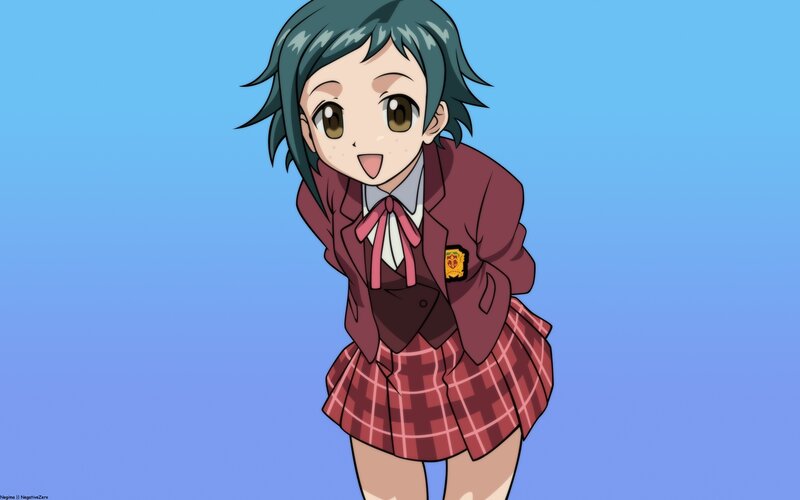 Anime Girl in School Uniform — Blue, Cheerful, School Uniform, Plaid Skirt, Jacket