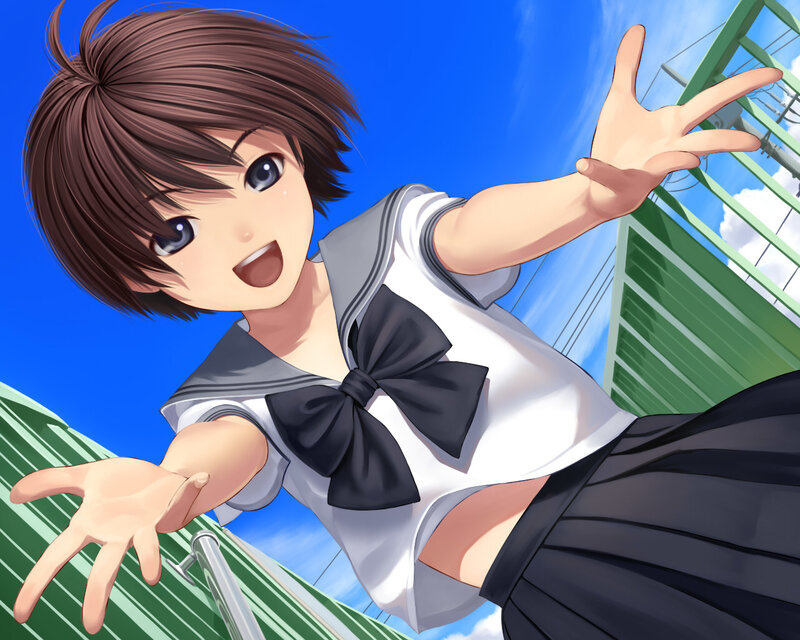 Anime Girl in School Uniform — Blue, Cheerful