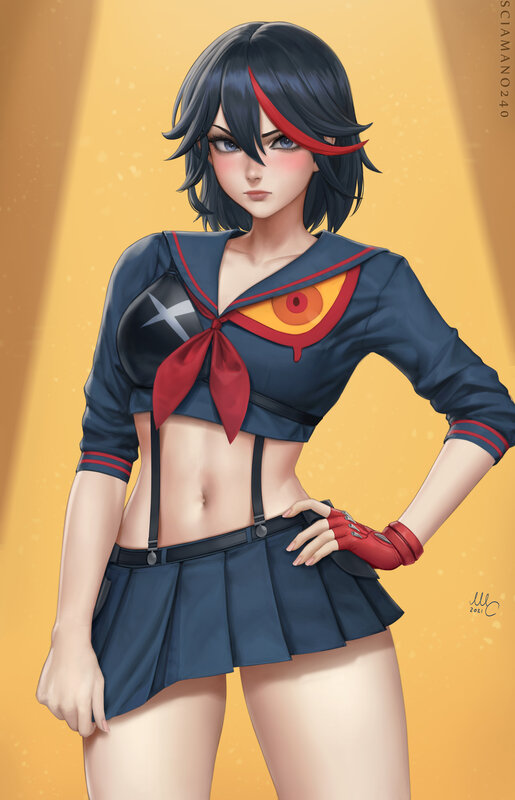 Anime Girl in School Uniform — Blue, Confident, Digital Art, School Uniform