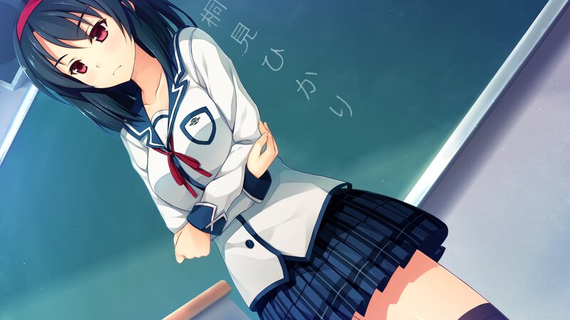 Anime Girl in School Uniform — Blue, Dramatic, Digital Art, School Uniform, Blackboard
