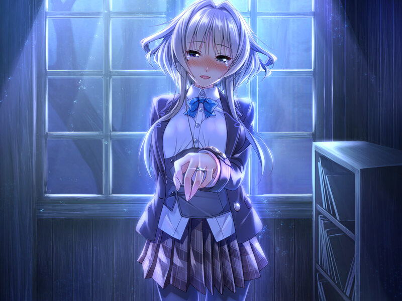 Anime Girl in School Uniform — Blue, Dramatic, Night, Digital Art, Window