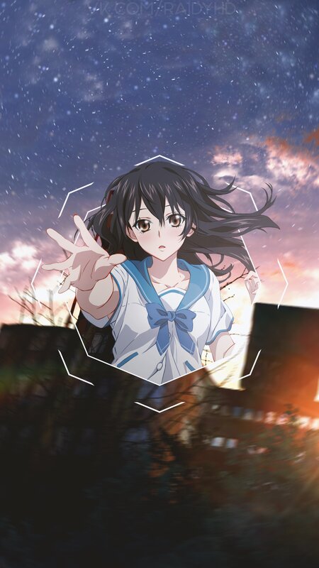 Anime Girl in School Uniform — Blue, Dramatic, Night, School Uniform, Stars