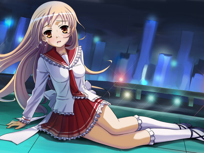 Anime Girl in School Uniform — Blue, Dramatic, Night, School Uniform