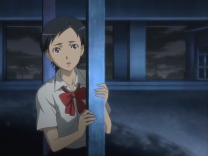 Anime Girl in School Uniform — Blue, Dramatic, Night, School Uniform, Window