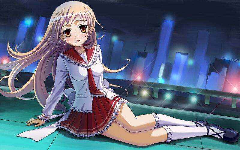 Anime Girl in School Uniform — Blue, Dramatic, Night