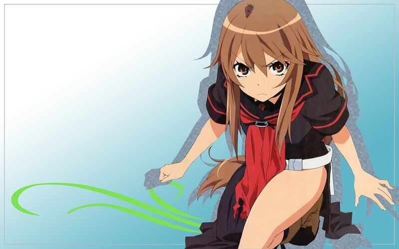 Anime Girl in School Uniform — Blue, Dramatic, School Uniform, Green Swirls