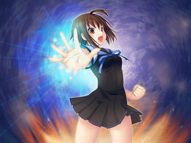 Anime Girl in School Uniform — Blue, Dramatic, School Uniform, Hand Gesture