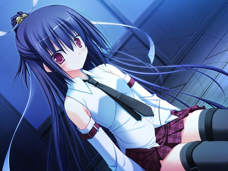 Anime Girl in School Uniform — Blue, Dramatic, School Uniform, Long Hair