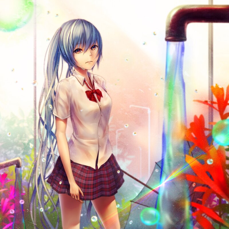 Anime Girl in School Uniform — Blue, Dreamy, Digital Art, School Uniform