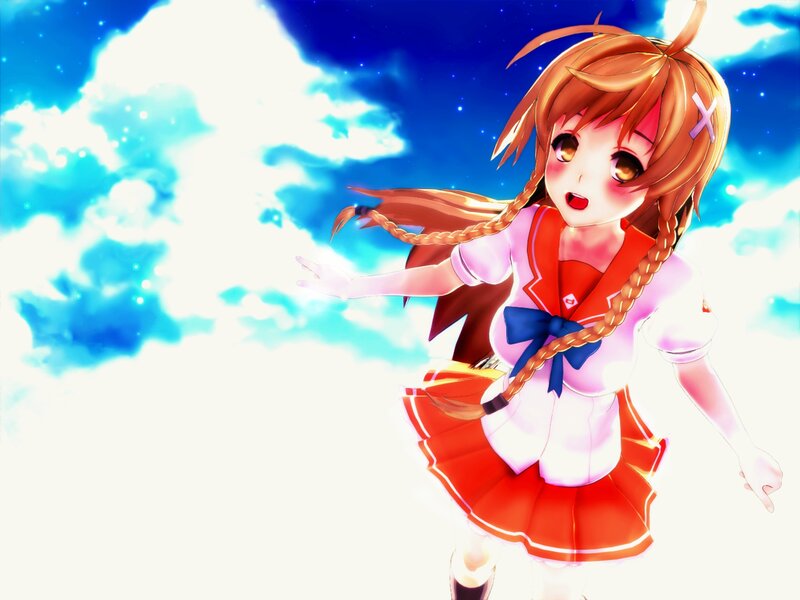 Anime Girl in School Uniform — Blue, Dreamy, Night, Digital Art