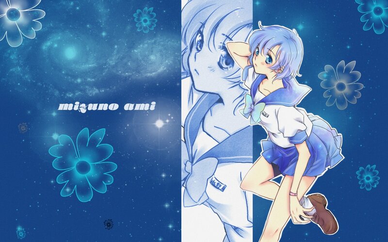 Anime Girl in School Uniform — Blue, Dreamy, Night, Flowers