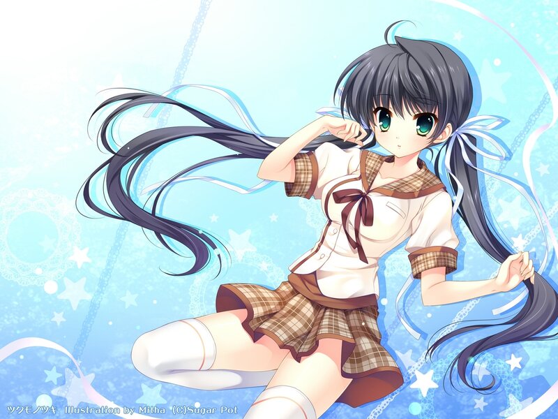Anime Girl in School Uniform — Blue, Dreamy, School Uniform, Stars