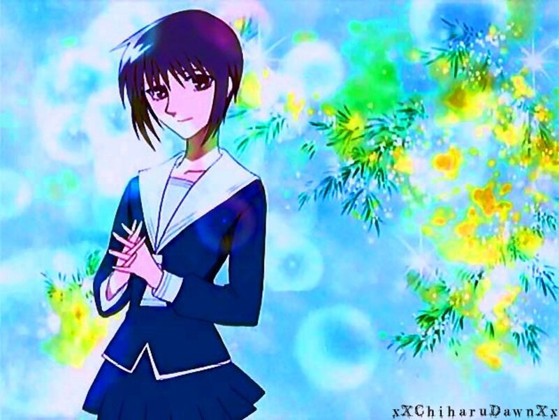 Anime Girl in School Uniform — Blue, Dreamy, Spring, School Uniform, Flowers