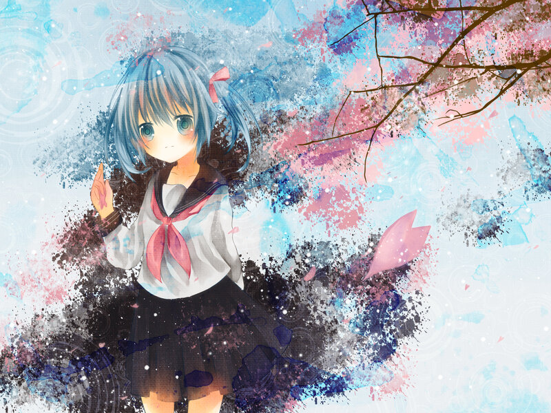 Anime Girl in School Uniform — Blue, Dreamy, Spring