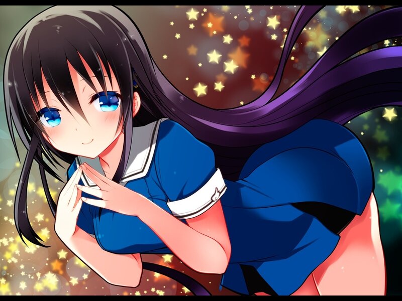 Anime Girl in School Uniform — Blue, Dreamy, Stars