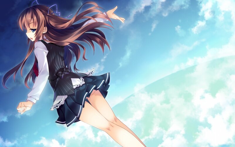 Anime Girl in School Uniform — Blue, Dynamic, Afternoon