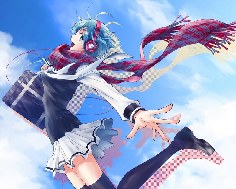 Anime Girl in School Uniform — Blue, Energetic, Afternoon, Digital Art