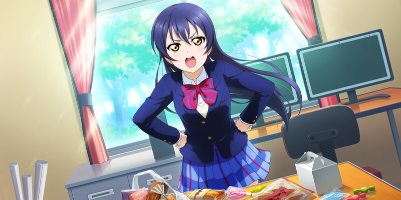Anime Girl in School Uniform — Blue, Energetic, Afternoon, School Desk