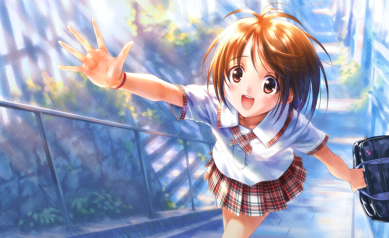 Anime Girl in School Uniform — Blue, Energetic, Afternoon, School Uniform