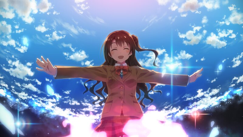 Anime Girl in School Uniform — Blue, Joyful