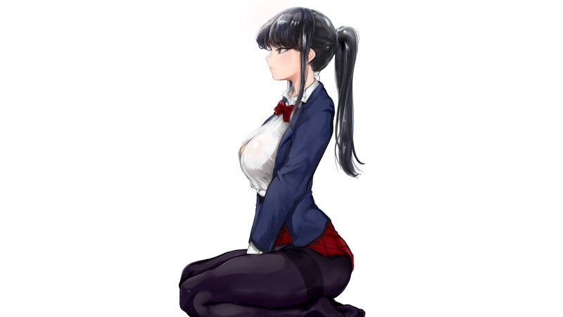 Anime Girl in School Uniform — Blue, Neutral, Digital Art, School Uniform, Ponytail