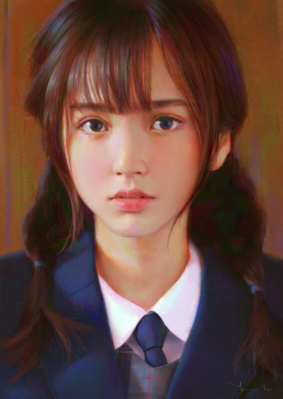 Anime Girl in School Uniform — Blue, Neutral, Digital Art, School Uniform